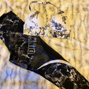 PINK matching marble leggings & bra set